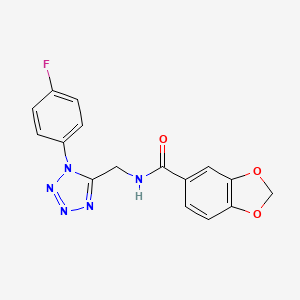 molecular formula C16H12FN5O3 B2929854 N-((1-(4-fluorophenyl)-1H-tetrazol-5-yl)methyl)benzo[d][1,3]dioxole-5-carboxamide CAS No. 897623-41-5