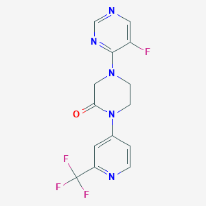 molecular formula C14H11F4N5O B2929856 4-(5-Fluoropyrimidin-4-yl)-1-[2-(trifluoromethyl)pyridin-4-yl]piperazin-2-one CAS No. 2380173-98-6