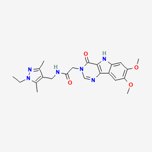 molecular formula C22H26N6O4 B2929860 2-(7,8-dimethoxy-4-oxo-4,5-dihydro-3H-pyrimido[5,4-b]indol-3-yl)-N-((1-ethyl-3,5-dimethyl-1H-pyrazol-4-yl)methyl)acetamide CAS No. 1172705-58-6