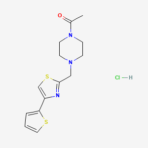 molecular formula C14H18ClN3OS2 B2929872 1-(4-((4-(Thiophen-2-yl)thiazol-2-yl)methyl)piperazin-1-yl)ethanone hydrochloride CAS No. 1351608-45-1