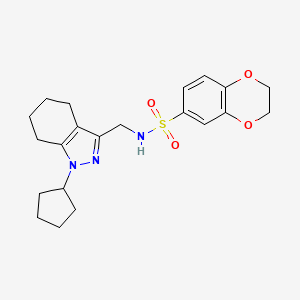molecular formula C21H27N3O4S B2929894 N-((1-cyclopentyl-4,5,6,7-tetrahydro-1H-indazol-3-yl)methyl)-2,3-dihydrobenzo[b][1,4]dioxine-6-sulfonamide CAS No. 1448031-24-0