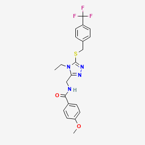 molecular formula C21H21F3N4O2S B2929914 N-((4-乙基-5-((4-(三氟甲基)苄基)硫代)-4H-1,2,4-三唑-3-基)甲基)-4-甲氧基苯甲酰胺 CAS No. 476451-39-5