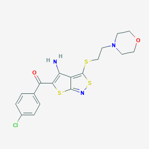 molecular formula C18H18ClN3O2S3 B292994 {4-Amino-3-[(2-morpholinoethyl)sulfanyl]thieno[2,3-c]isothiazol-5-yl}(4-chlorophenyl)methanone 