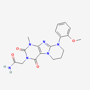 molecular formula C18H20N6O4 B2929943 2-(9-(2-methoxyphenyl)-1-methyl-2,4-dioxo-1,2,6,7,8,9-hexahydropyrimido[2,1-f]purin-3(4H)-yl)acetamide CAS No. 877616-60-9