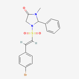 molecular formula C18H17BrN2O3S B2929945 1-[(E)-2-(4-Bromophenyl)ethenyl]sulfonyl-3-methyl-2-phenylimidazolidin-4-one CAS No. 1799263-17-4