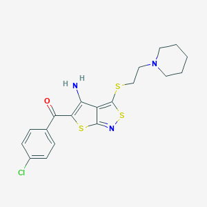 molecular formula C19H20ClN3OS3 B292995 {4-Amino-3-[(2-piperidinoethyl)sulfanyl]thieno[2,3-c]isothiazol-5-yl}(4-chlorophenyl)methanone 
