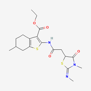 (E)-ethyl 6-methyl-2-(2-(3-methyl-2-(methylimino)-4-oxothiazolidin-5-yl)acetamido)-4,5,6,7-tetrahydrobenzo[b]thiophene-3-carboxylate