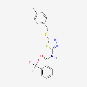 molecular formula C18H14F3N3OS2 B2929969 N-(5-((4-methylbenzyl)thio)-1,3,4-thiadiazol-2-yl)-2-(trifluoromethyl)benzamide CAS No. 868976-11-8