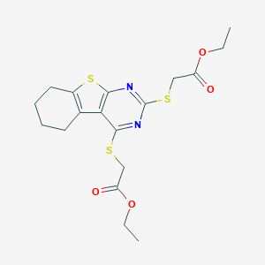 molecular formula C18H22N2O4S3 B292997 Ethyl ({2-[(2-ethoxy-2-oxoethyl)sulfanyl]-5,6,7,8-tetrahydro[1]benzothieno[2,3-d]pyrimidin-4-yl}sulfanyl)acetate 