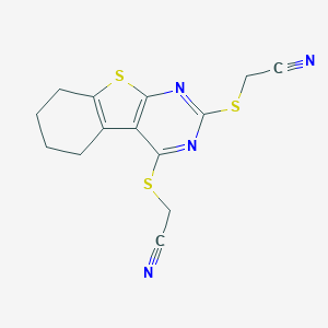 molecular formula C14H12N4S3 B292998 ({2-[(Cyanomethyl)sulfanyl]-5,6,7,8-tetrahydro[1]benzothieno[2,3-d]pyrimidin-4-yl}sulfanyl)acetonitrile 