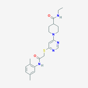 molecular formula C22H29N5O2S B2930011 1-(6-((2-((2,5-dimethylphenyl)amino)-2-oxoethyl)thio)pyrimidin-4-yl)-N-ethylpiperidine-4-carboxamide CAS No. 1251697-48-9