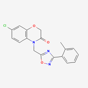 molecular formula C18H14ClN3O3 B2930014 7-chloro-4-((3-(o-tolyl)-1,2,4-oxadiazol-5-yl)methyl)-2H-benzo[b][1,4]oxazin-3(4H)-one CAS No. 1105215-51-7