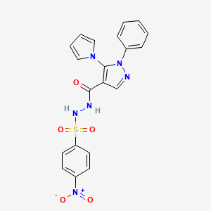 molecular formula C20H16N6O5S B2930019 4-nitro-N'-{[1-phenyl-5-(1H-pyrrol-1-yl)-1H-pyrazol-4-yl]carbonyl}benzenesulfonohydrazide CAS No. 477709-81-2