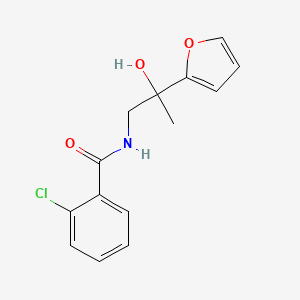 molecular formula C14H14ClNO3 B2930044 2-chloro-N-(2-(furan-2-yl)-2-hydroxypropyl)benzamide CAS No. 1396677-93-2