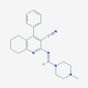 molecular formula C22H25N5 B293006 2-{[(4-Methyl-1-piperazinyl)methylene]amino}-4-phenyl-5,6,7,8-tetrahydro-3-quinolinecarbonitrile 