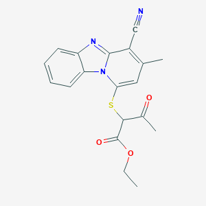 molecular formula C19H17N3O3S B293008 Ethyl 2-[(4-cyano-3-methylpyrido[1,2-a]benzimidazol-1-yl)sulfanyl]-3-oxobutanoate 