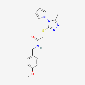 molecular formula C17H19N5O2S B2930082 N-[(4-methoxyphenyl)methyl]-2-[(5-methyl-4-pyrrol-1-yl-1,2,4-triazol-3-yl)sulfanyl]acetamide CAS No. 896291-90-0