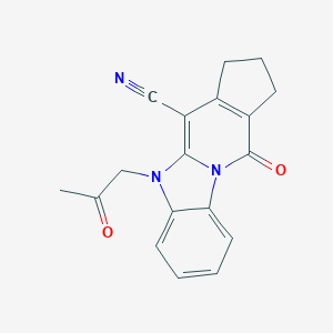 molecular formula C18H15N3O2 B293009 11-oxo-5-(2-oxopropyl)-2,3,5,11-tetrahydro-1H-cyclopenta[4,5]pyrido[1,2-a]benzimidazole-4-carbonitrile 