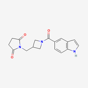 molecular formula C17H17N3O3 B2930091 1-((1-(1H-indole-5-carbonyl)azetidin-3-yl)methyl)pyrrolidine-2,5-dione CAS No. 2320664-21-7