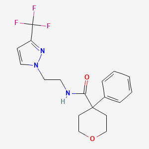 molecular formula C18H20F3N3O2 B2930094 4-phenyl-N-(2-(3-(trifluoromethyl)-1H-pyrazol-1-yl)ethyl)tetrahydro-2H-pyran-4-carboxamide CAS No. 1448076-24-1