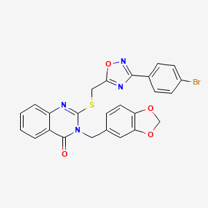 molecular formula C25H17BrN4O4S B2930101 3-(benzo[d][1,3]dioxol-5-ylmethyl)-2-(((3-(4-bromophenyl)-1,2,4-oxadiazol-5-yl)methyl)thio)quinazolin-4(3H)-one CAS No. 2034206-30-7