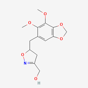 molecular formula C14H17NO6 B2930102 {5-[(6,7-Dimethoxy-1,3-benzodioxol-5-yl)methyl]-4,5-dihydro-3-isoxazolyl}methanol CAS No. 924871-25-0