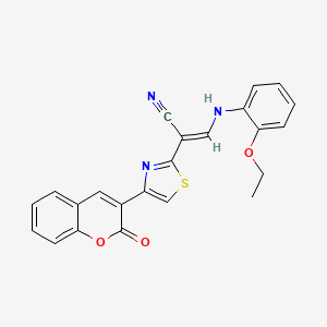 molecular formula C23H17N3O3S B2930116 (E)-3-((2-乙氧基苯基)氨基)-2-(4-(2-氧代-2H-色满-3-基)噻唑-2-基)丙烯腈 CAS No. 374697-41-3