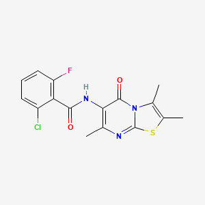 molecular formula C16H13ClFN3O2S B2930126 2-氯-6-氟-N-(2,3,7-三甲基-5-氧代-5H-噻唑并[3,2-a]嘧啶-6-基)苯甲酰胺 CAS No. 1021116-30-2