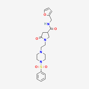 molecular formula C22H28N4O5S B2930183 N-(furan-2-ylmethyl)-5-oxo-1-(2-(4-(phenylsulfonyl)piperazin-1-yl)ethyl)pyrrolidine-3-carboxamide CAS No. 1021094-90-5
