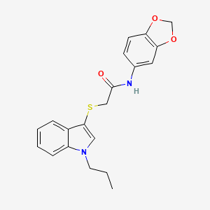 molecular formula C20H20N2O3S B2930195 N-(1,3-benzodioxol-5-yl)-2-(1-propylindol-3-yl)sulfanylacetamide CAS No. 497064-30-9