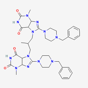 molecular formula C38H46N12O4 B2930209 8-(4-benzylpiperazin-1-yl)-7-(2-{[8-(4-benzylpiperazin-1-yl)-3-methyl-2,6-dioxo-2,3,6,7-tetrahydro-1H-purin-7-yl]methyl}propyl)-3-methyl-2,3,6,7-tetrahydro-1H-purine-2,6-dione CAS No. 1795089-58-5