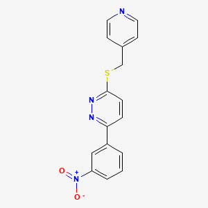 molecular formula C16H12N4O2S B2930212 3-(3-Nitrophenyl)-6-((pyridin-4-ylmethyl)thio)pyridazine CAS No. 941992-18-3