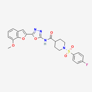 molecular formula C23H21FN4O6S B2930222 1-((4-fluorophenyl)sulfonyl)-N-(5-(7-methoxybenzofuran-2-yl)-1,3,4-oxadiazol-2-yl)piperidine-4-carboxamide CAS No. 922042-35-1