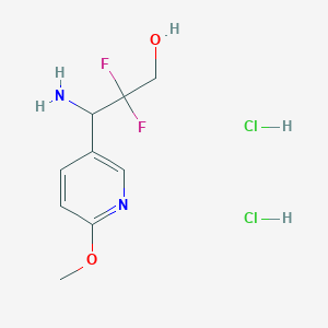molecular formula C9H14Cl2F2N2O2 B2930225 3-Amino-2,2-difluoro-3-(6-methoxypyridin-3-yl)propan-1-ol dihydrochloride CAS No. 2155856-26-9