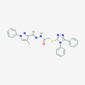 molecular formula C27H23N7OS B293023 2-[(4,5-diphenyl-4H-1,2,4-triazol-3-yl)sulfanyl]-N'-[(4-methyl-1-phenyl-1H-pyrazol-3-yl)methylene]acetohydrazide 
