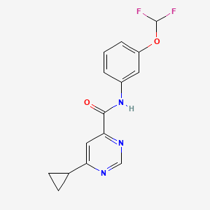 molecular formula C15H13F2N3O2 B2930239 6-Cyclopropyl-N-[3-(difluoromethoxy)phenyl]pyrimidine-4-carboxamide CAS No. 2415489-57-3