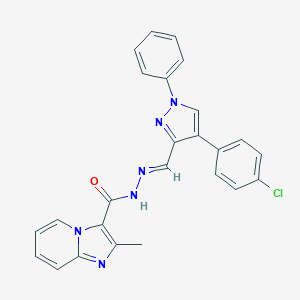 molecular formula C25H19ClN6O B293025 N'-{[4-(4-chlorophenyl)-1-phenyl-1H-pyrazol-3-yl]methylene}-2-methylimidazo[1,2-a]pyridine-3-carbohydrazide 