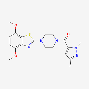 molecular formula C19H23N5O3S B2930251 (4-(4,7-dimethoxybenzo[d]thiazol-2-yl)piperazin-1-yl)(1,3-dimethyl-1H-pyrazol-5-yl)methanone CAS No. 1014070-48-4