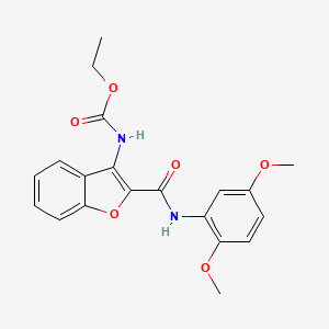 molecular formula C20H20N2O6 B2930252 乙基（2-((2,5-二甲氧基苯基)氨基甲酰基)苯并呋喃-3-基)氨基甲酸酯 CAS No. 888469-00-9