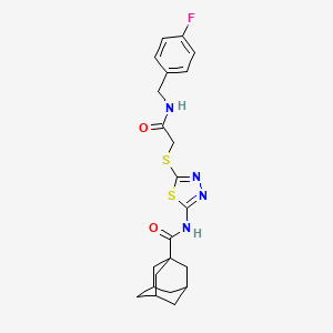 molecular formula C22H25FN4O2S2 B2930261 (3r,5r,7r)-N-(5-((2-((4-fluorobenzyl)amino)-2-oxoethyl)thio)-1,3,4-thiadiazol-2-yl)adamantane-1-carboxamide CAS No. 896022-39-2