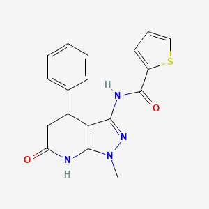 molecular formula C18H16N4O2S B2930262 N-(1-甲基-6-氧代-4-苯基-4,5,6,7-四氢-1H-吡唑并[3,4-b]吡啶-3-基)噻吩-2-甲酰胺 CAS No. 1171041-33-0