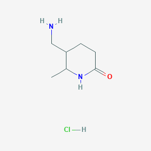 molecular formula C7H15ClN2O B2930276 5-(Aminomethyl)-6-methylpiperidin-2-one hydrochloride CAS No. 1909348-12-4