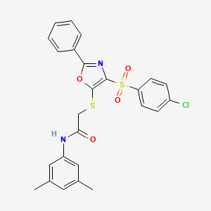 molecular formula C25H21ClN2O4S2 B2930282 2-((4-((4-chlorophenyl)sulfonyl)-2-phenyloxazol-5-yl)thio)-N-(3,5-dimethylphenyl)acetamide CAS No. 850926-17-9