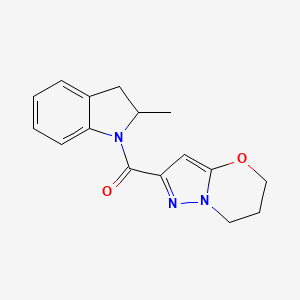 molecular formula C16H17N3O2 B2930284 (6,7-dihydro-5H-pyrazolo[5,1-b][1,3]oxazin-2-yl)(2-methylindolin-1-yl)methanone CAS No. 1448131-46-1