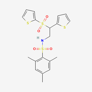 molecular formula C19H21NO4S4 B2930287 2,4,6-trimethyl-N-[2-(2-thienyl)-2-(2-thienylsulfonyl)ethyl]benzenesulfonamide CAS No. 896348-40-6