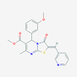 molecular formula C22H19N3O4S B293030 methyl 5-(3-methoxyphenyl)-7-methyl-3-oxo-2-(3-pyridinylmethylene)-2,3-dihydro-5H-[1,3]thiazolo[3,2-a]pyrimidine-6-carboxylate 