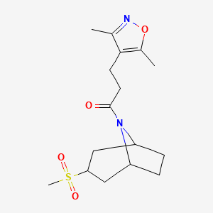 molecular formula C16H24N2O4S B2930306 3-(3,5-dimethylisoxazol-4-yl)-1-((1R,5S)-3-(methylsulfonyl)-8-azabicyclo[3.2.1]octan-8-yl)propan-1-one CAS No. 1704616-62-5
