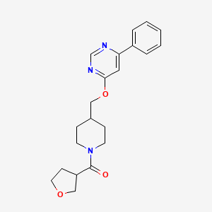 molecular formula C21H25N3O3 B2930313 Oxolan-3-yl-[4-[(6-phenylpyrimidin-4-yl)oxymethyl]piperidin-1-yl]methanone CAS No. 2379989-27-0