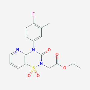 molecular formula C17H16FN3O5S B2930316 ethyl 2-(4-(4-fluoro-3-methylphenyl)-1,1-dioxido-3-oxo-3,4-dihydro-2H-pyrido[2,3-e][1,2,4]thiadiazin-2-yl)acetate CAS No. 1251632-10-6