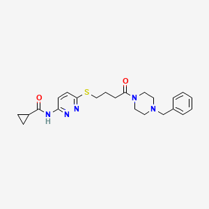 molecular formula C23H29N5O2S B2930324 N-(6-((4-(4-benzylpiperazin-1-yl)-4-oxobutyl)thio)pyridazin-3-yl)cyclopropanecarboxamide CAS No. 1040647-96-8